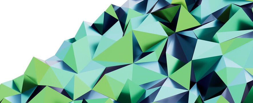 Modern abstract low poly background with shimmering green and blue geometric shapes