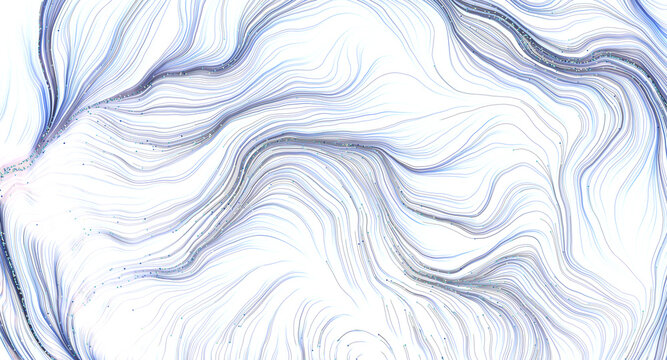 Abstract background with flowing lines, curves and dots in white and blue.