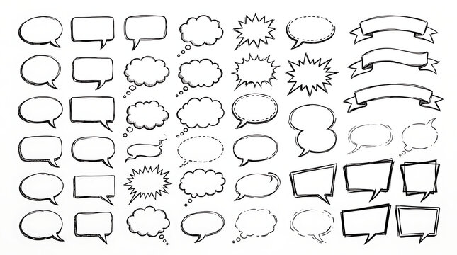 Hand drawn speech bubbles. Comic book thought balloons and chat frames.