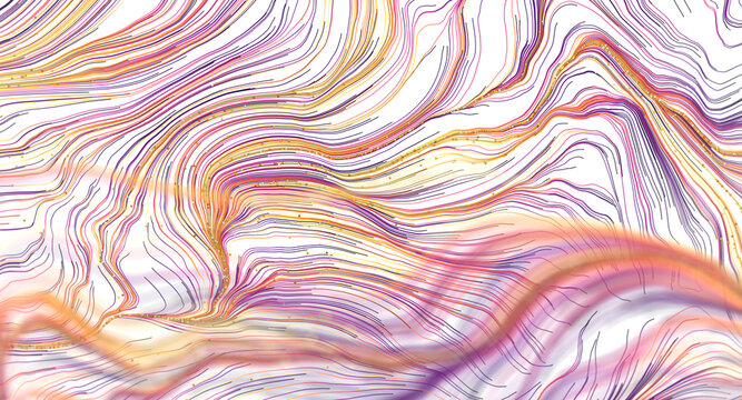 Elegant abstract background with flowing lines in vibrant purple, orange, and gold hues