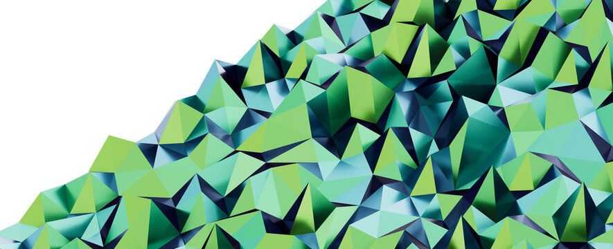 Abstract low poly mountain landscape in shades of green and blue