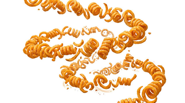 Bunch Of Curly Fries Spirali Isolated On Solid White Background