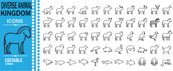 Jurassic Dinosaur Icons and Prehistoric Animal Editable Line Art Pack © SANTI