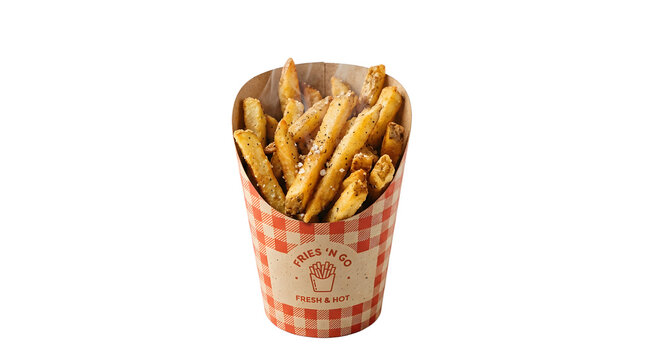 Fast Food Style Paper Cone F Isolated On Solid White Background