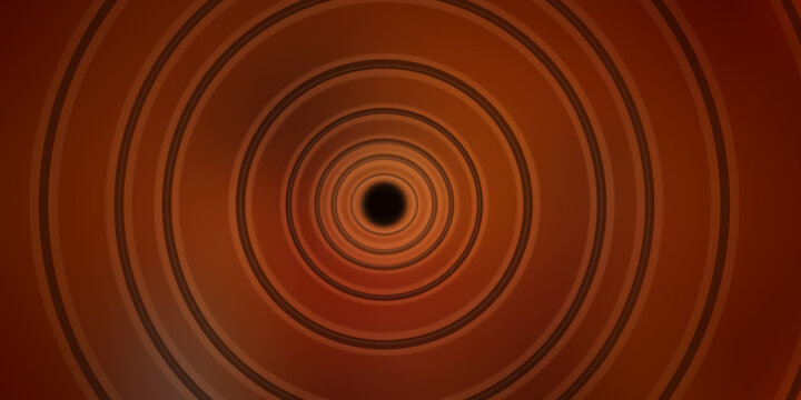 Abstract orange concentric circles tunnel background with depth of field and dark center.