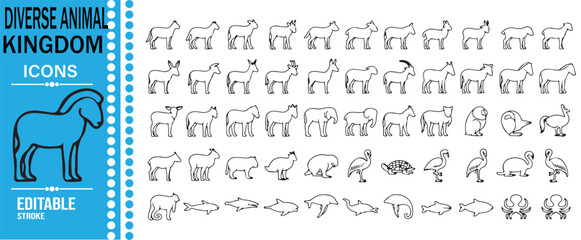 Prehistoric Reptile and Dinosaur Line Icon Collection on White Background © SANTI