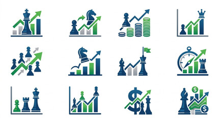 Business Strategy and Growth Concepts Illustrated with Chess Pieces and Graphs. © Amat
