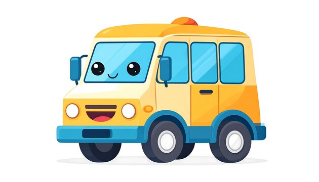 Bright yellow toy school bus with smiling face.