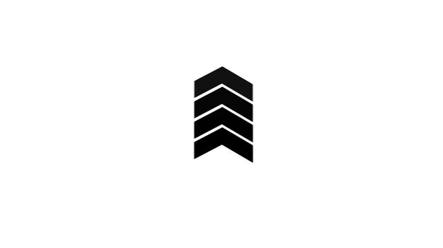 Animation of sweep arrow icon.upward and transparent white swipe up pointing arrow icon.arrow moving up on black background.