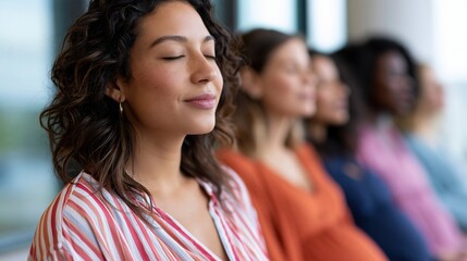 Obraz premium Diverse group of women practicing mindfulness and meditation indoors