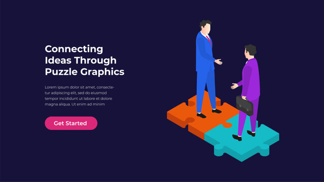 Business Partnership Concept with Two Professionals Connecting Puzzle Pieces for Collaboration, Negotiation and Corporate Teamwork on Dark Background