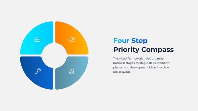 Four Step Circular Segment Infographic for Priority Planning, Strategic Analysis and Business Management on Light Background