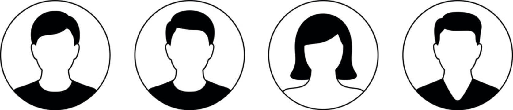 User profile avatar icons. Default male and female silhouette collection for account identification, social media, membership, contact management, user interface, web and mobile application design.