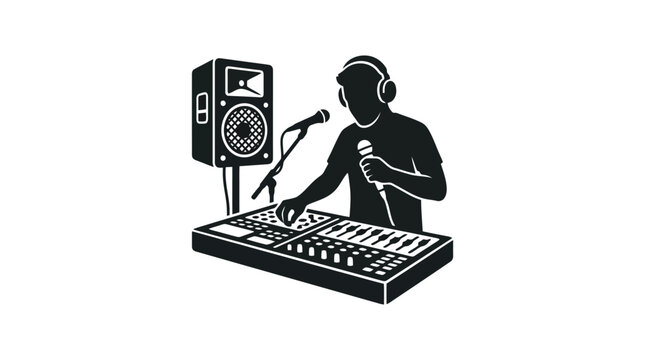 DJ operating sound mixing equipment.