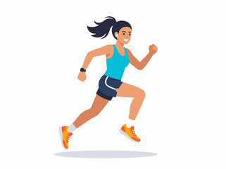 Fototapeta premium Vector illustration of a young woman jogging and exercising in athletic wear.