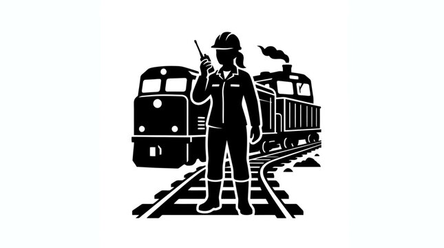 a man in uniform standing on train tracks.
