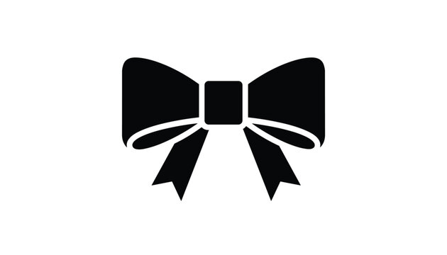 Ornate elegant black bow ribbon silhouette icon isolated on white background in clean flat vector style.