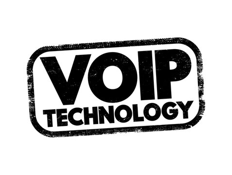 VOIP TECHNOLOGY text stamp design in a textured retro ink style. This stamp symbol represents modern internet communication systems, digital networking, voice transmission, and business services.