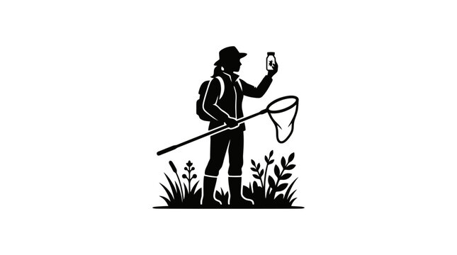 man holding insect net outdoors.