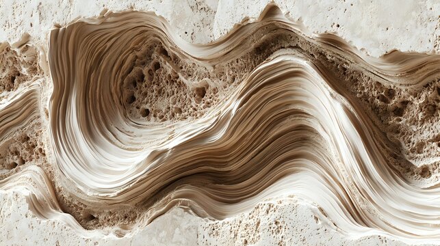 Ivory travertine carved by ancient mineral springs revealing delicate porous layers soft calcite ribbons subtle moisture variations balanced north daylight