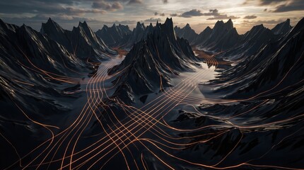 Obraz premium A grand, sweeping view that emphasizes the immense scale and mathematical precision of the digital terrain.