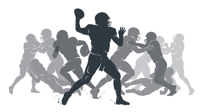 Silhouette illustration of a professional american football quarterback throwing a ball during a heated game