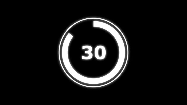 futuristic blue neon countdown timer from 35 to 0 with circular motion. 35 second countdown timer animation with neon number text glowing from 35 to 0 with interesting circle animation.
