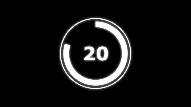 futuristic blue neon countdown timer from 25 to 0 with circular motion. 25 second countdown timer animation with neon number text glowing from 25 to 0 with interesting circle animation.