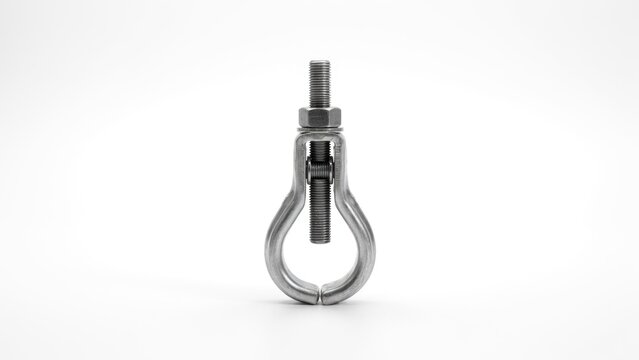 Industrial adjustable metallic pipe clevis hanger isolated on white background