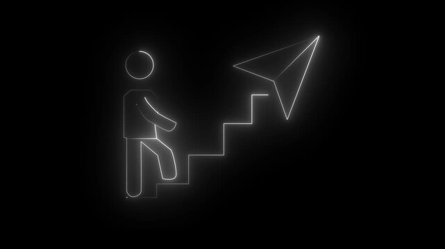 White color neon icon for Next level. Next level Glowing neon text animation on technology grid on black background.