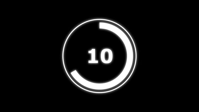 futuristic blue neon countdown timer from 15 to 0 with circular motion. 15 second countdown timer animation with neon number text glowing from 15 to 0 with interesting circle animation.