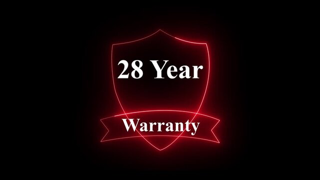28 year warranty concept on black background. Badges Design Animation Motion graphics of warranty idea. Warranty Stamp Imprint Seal Template. Round Rubber Stamp with ,Warranty- Stamp. 4k animation.