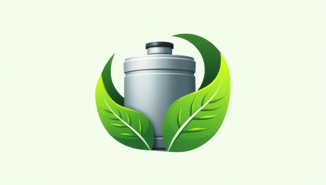 Sustainable Green Energy Battery Symbol with Lush Leaves Representing Eco-Friendly Power Solutions and Environmental Responsibility for a Brighter Future