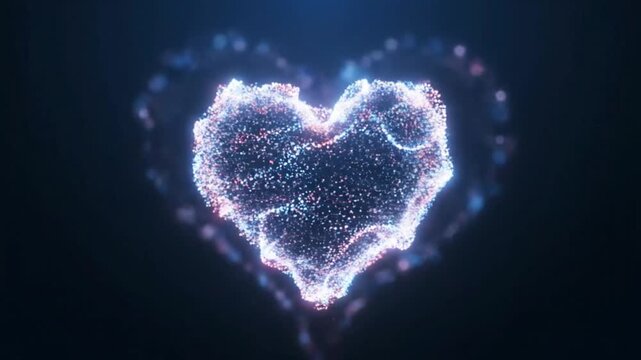 A glowing heart shape formed by floating particles in dark space