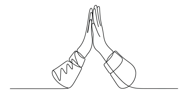 Two hands doing a high five continuous line drawing