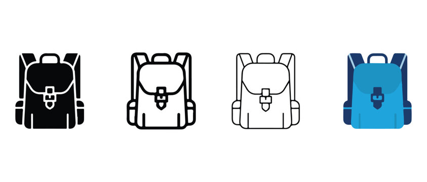 backpack icons in row isolated on white background