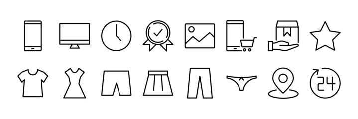 Fototapeta premium E-Commerce Icon Set. Online Store and Shopping App Line Icons with Transparent Background. Vector Illustration.
