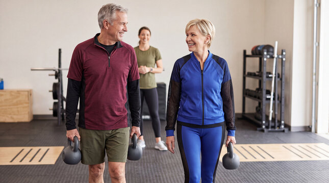 Mature Fitness Community Kettlebell Carry Class With Friends