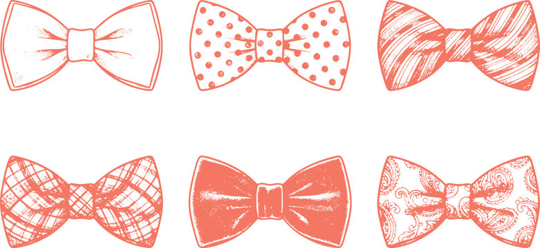 Vintage engraved bow tie collection with classic patterned formal fashion accessory illustrations