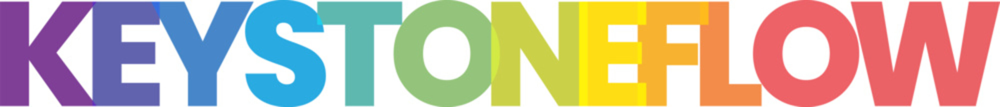 An impressive and dynamic multicolored textual illustration featuring the word Keystoneflow, signifying essential core components and stability