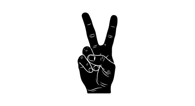 Black silhouette of a hand showing a victory sign or peace gesture