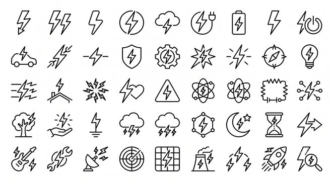Comprehensive set of electricity and power line icons with electricity, industry