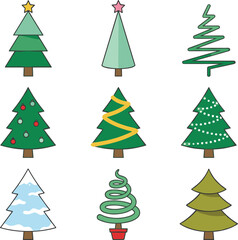 Obraz premium Creative Christmas Tree Collection Vector Illustration Set with Modern, Traditional, Minimalist, Snowy, and Decorative Holiday Pine Tree Designs Isolated