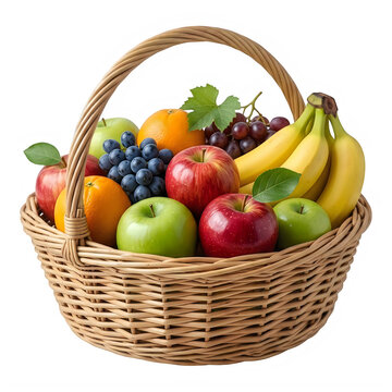 Fresh fruit basket with apples, bananas, and grapes