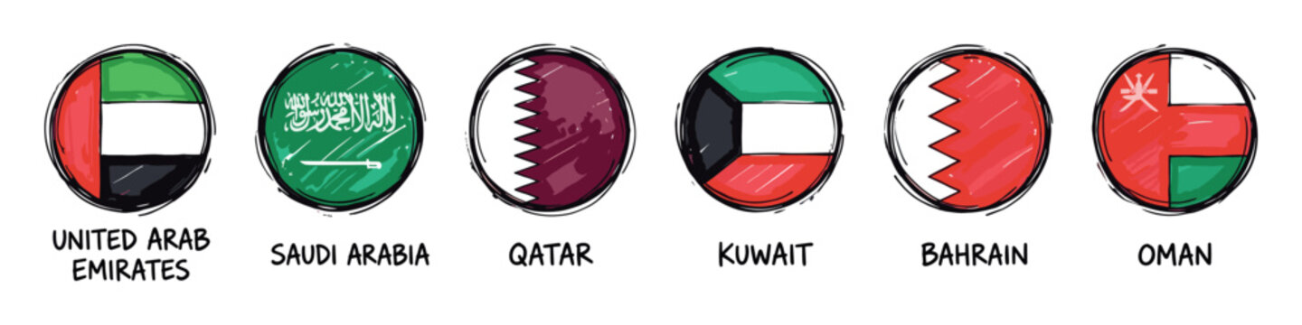 Collection of Arabian Gulf countries national flag badges