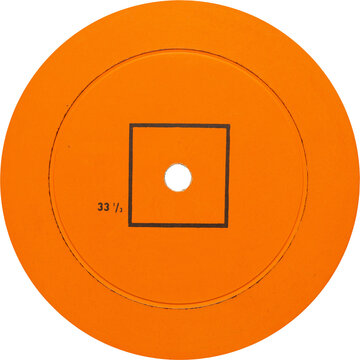Vinyl retro orange label, realistic photography, png isolated on transparent background for graphic design