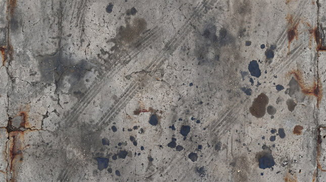 Weathered Concrete Wall Texture with Paint Splatters, Rust Marks and Grunge Background
