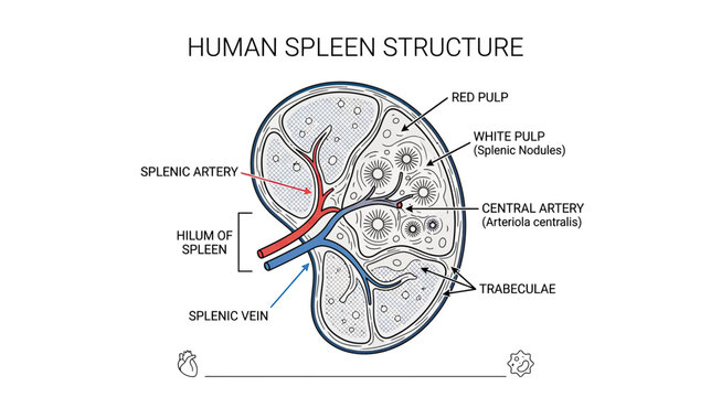 Human Spleen Structure Diagram: Anatomy, Red Pulp, White Pulp, Arteries, Veins