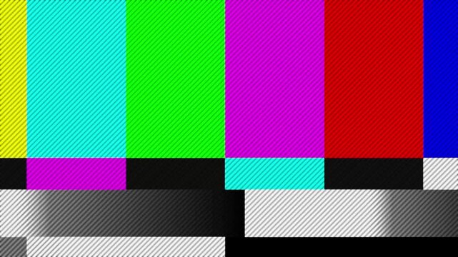 static color noise TV snow, Colorful No Signal vhs Overlay for Media Communication,  4K No Signal TV error, Colorful Glitch Screen Overlay for Media and Broadcasting damage and bad tv interference