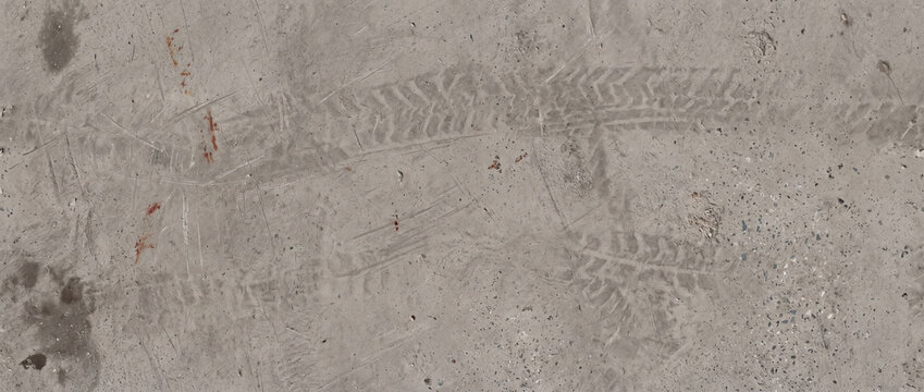 Concrete Floor Texture with Tire Tracks, Dust and Industrial Cement Background